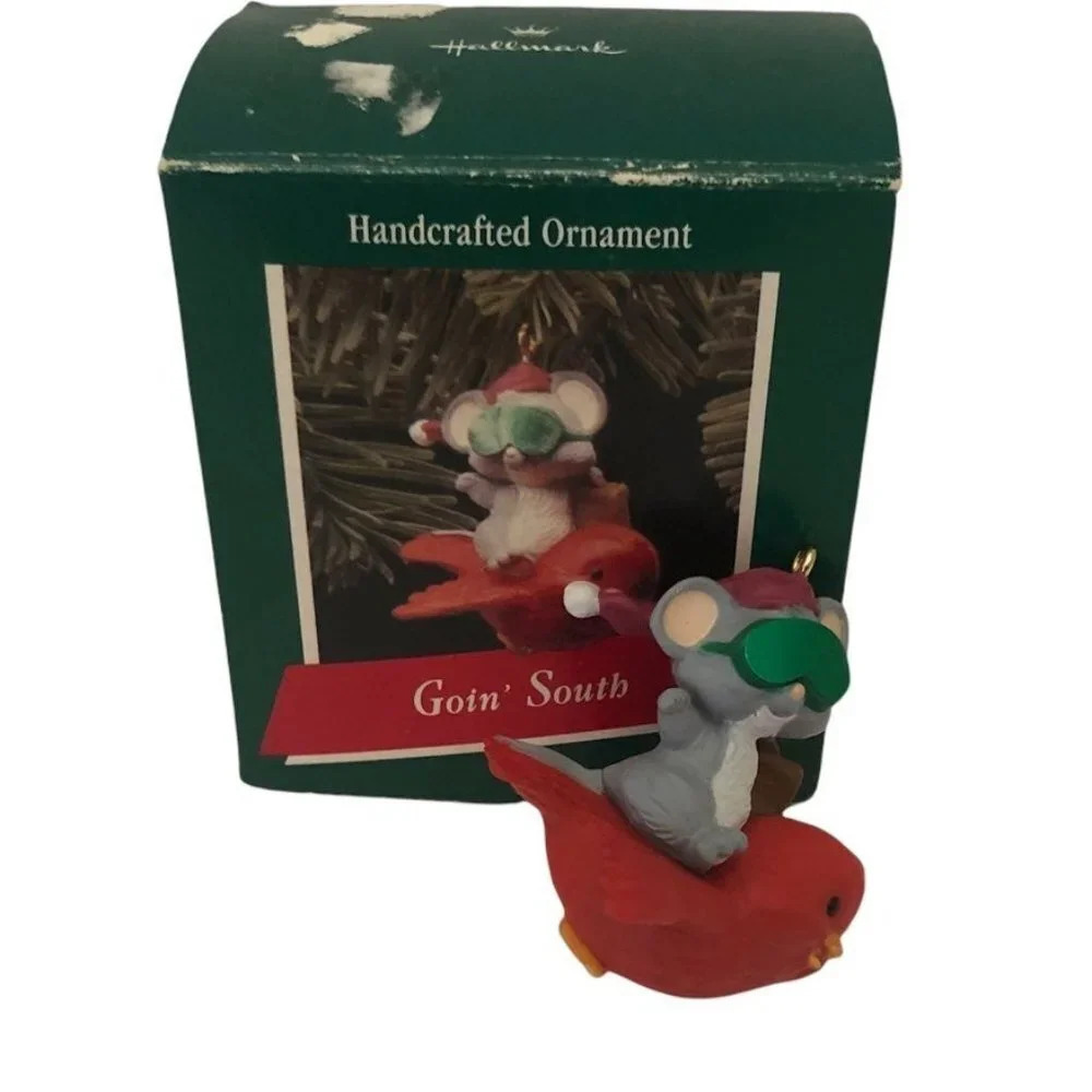 Hallmark "Goin south" '89 mouse & bird christmas tree ornament